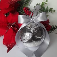 Image 4 of 8cm Beautiful Personalised Baby Scan Ornament,New Baby Announcment Bauble,Bumps 1st Christmas Bauble