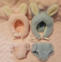 Image 1 of Cute bunny hat and nappy for small dolls NO Dolls