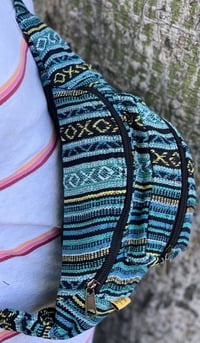 Image 4 of HANDWOVEN COTTON HEMP FANNY PACK BLUE