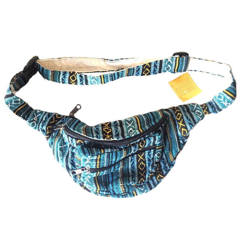 Image of HANDWOVEN COTTON HEMP FANNY PACK BLUE