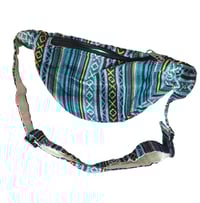 Image 2 of HANDWOVEN COTTON HEMP FANNY PACK BLUE