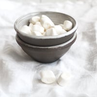 Image 2 of Pair of Two Small Rustic Bowls - Chocolate and Marshmallow Raw Stone Ceramic Bowls, Made in USA 
