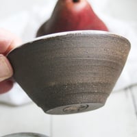 Image 3 of Pair of Two Small Rustic Bowls - Chocolate and Marshmallow Raw Stone Ceramic Bowls, Made in USA 