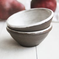 Image 4 of Pair of Two Small Rustic Bowls - Chocolate and Marshmallow Raw Stone Ceramic Bowls, Made in USA 