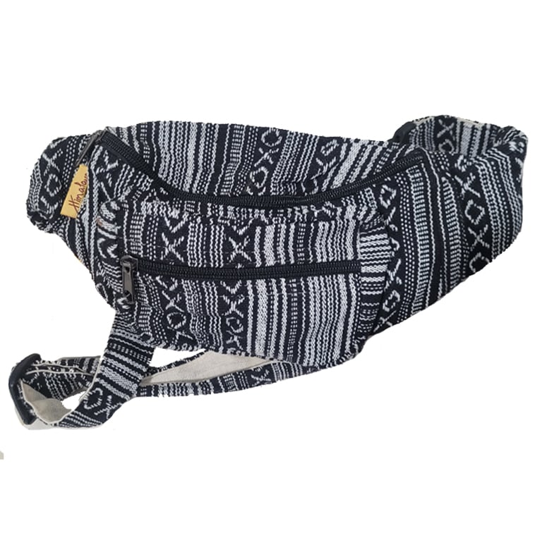 Image of HANDWOVEN COTTON HEMP FANNY PACK BLACK AND WHITE