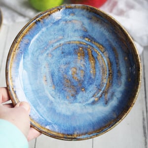 Image of Large Spoon Rest in Rustic Blue Swirly Glaze, Handmade Utensil Dish, Made in USA