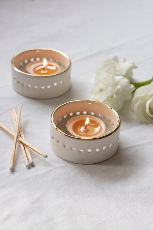 Image of White and Gold Tealight Holder - SET OF TWO
