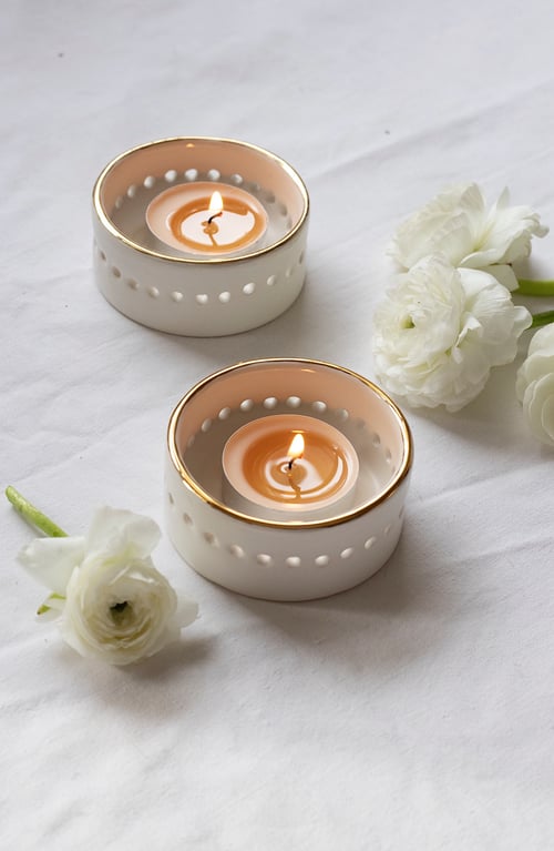 Image of White and Gold Tealight Holder - SET OF TWO