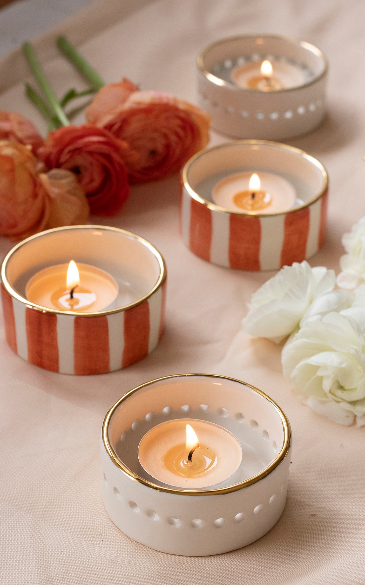 Image of White and Gold Tealight Holder - SET OF TWO