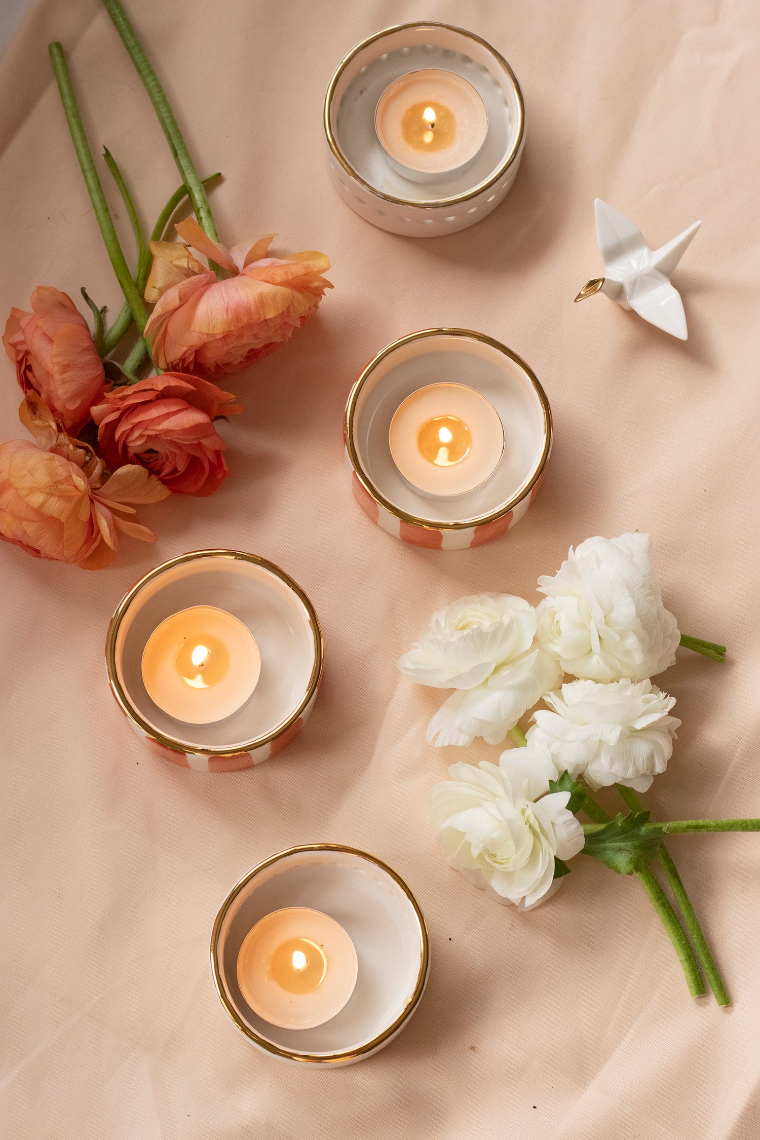 Image of White and Gold Tealight Holder - SET OF TWO