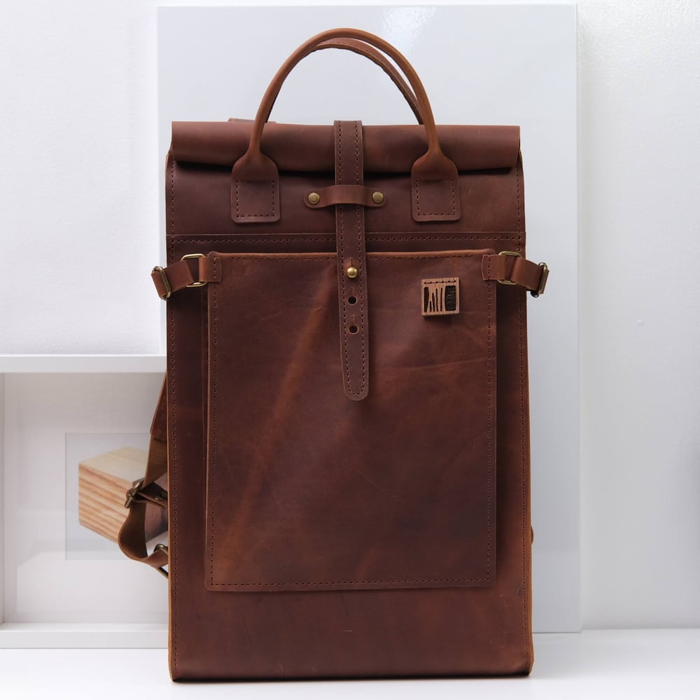 Image of Roll Top Backpack in vintage brown