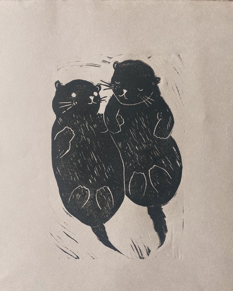 My Otter Half (Handmade relief print)