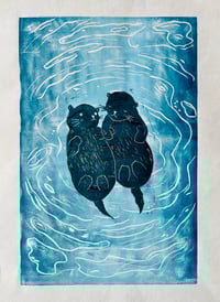 Image 1 of My Otter Half (Water) (Handmade relief print)