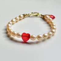 Image 2 of Pearl and Red Heart Necklace and Bracelet Set