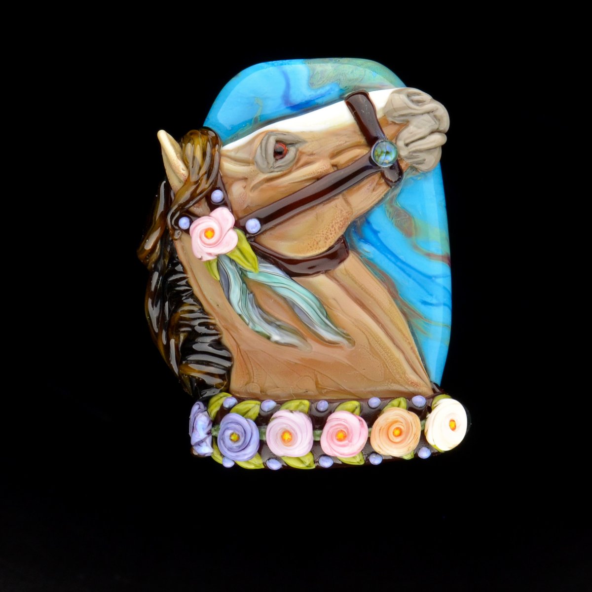 Image of XXXL. Stargazer Carousel Horse - Flamework GLass Sculpture Bead