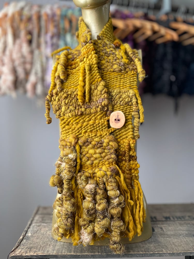 Image of Long Mustard Button Scarf