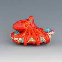 Image 4 of XXXL. Hot Orange Red-Spot 3D Octopus - Flamework Glass Sculpture