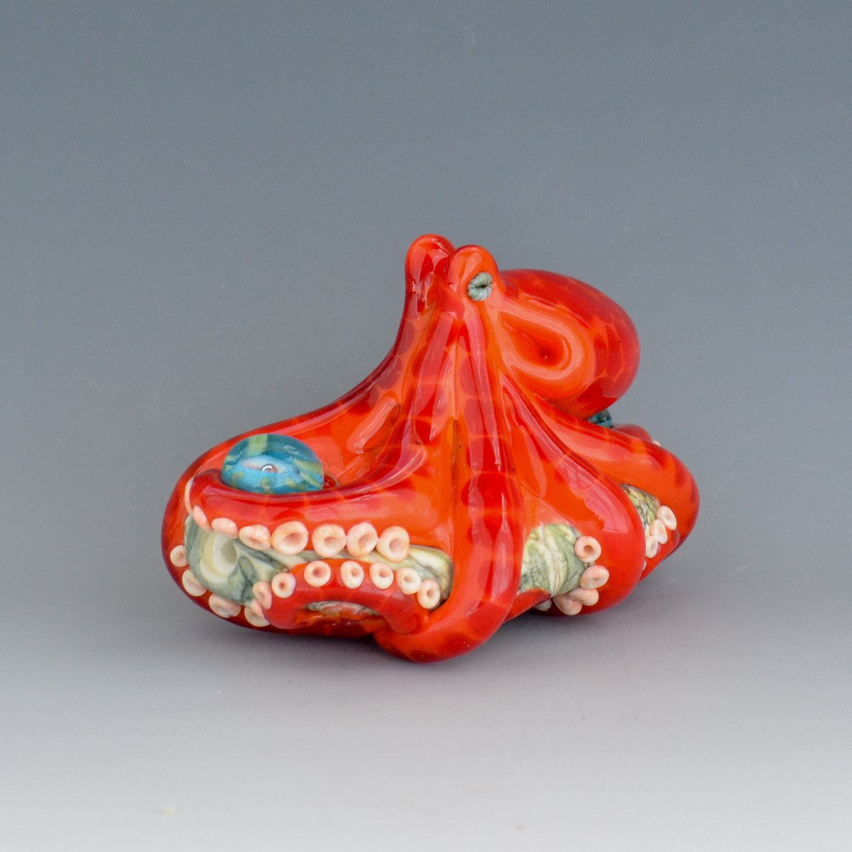 Image of XXXL. Hot Orange Red-Spot 3D Octopus - Flamework Glass Sculpture