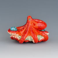 Image 2 of XXXL. Hot Orange Red-Spot 3D Octopus - Flamework Glass Sculpture