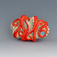 Image 3 of XXXL. Hot Orange Red-Spot 3D Octopus - Flamework Glass Sculpture