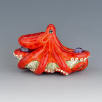 Image 1 of XXXL. Bright Orange Red-Spot 3D Octopus - Flamework Glass Sculpture
