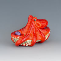 Image 4 of XXXL. Bright Orange Red-Spot 3D Octopus - Flamework Glass Sculpture