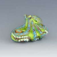 Image 1 of XXXL. Reticulated Lime Green Octopus - Lampwork Glass Sculpture Pendant Bead or Paperweight