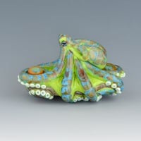 Image 2 of XXXL. Reticulated Lime Green Octopus - Lampwork Glass Sculpture Pendant Bead or Paperweight