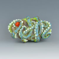 Image 3 of XXXL. Reticulated Lime Green Octopus - Lampwork Glass Sculpture Pendant Bead or Paperweight