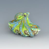 Image 4 of XXXL. Reticulated Lime Green Octopus - Lampwork Glass Sculpture Pendant Bead or Paperweight