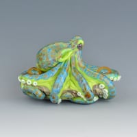 Image 5 of XXXL. Reticulated Lime Green Octopus - Lampwork Glass Sculpture Pendant Bead or Paperweight