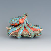 Image 2 of XXXL. Reticulated Coral 3D Octopus - Lampwork Glass Sculpture Bead