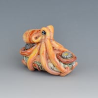 Image 1 of LG. Streaky Little Coral Orange Octopus - Flameworked Glass Sculpture Bead