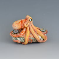 Image 2 of LG. Streaky Little Coral Orange Octopus - Flameworked Glass Sculpture Bead