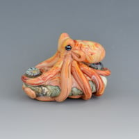 Image 5 of LG. Streaky Little Coral Orange Octopus - Flameworked Glass Sculpture Bead