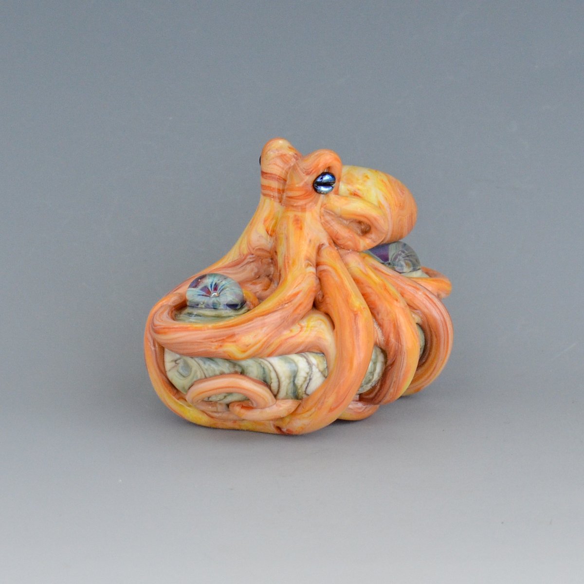 Image of LG. Streaky Little Pale Coral Orange Octopus - Flameworked Glass Sculpture Bead