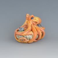 Image 1 of LG. Streaky Little Pale Coral Orange Octopus - Flameworked Glass Sculpture Bead