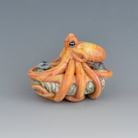 Image 2 of LG. Streaky Little Pale Coral Orange Octopus - Flameworked Glass Sculpture Bead