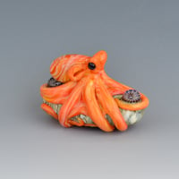 Image 1 of LG. Bright Little Streaky Orange Octopus - Flameworked Glass Sculpture Bead