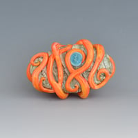 Image 3 of LG. Bright Little Streaky Orange Octopus - Flameworked Glass Sculpture Bead