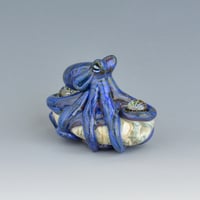 Image 1 of LG. Little Dark Streaky Blue Octopus - Flameworked Glass Sculpture Bead