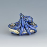 Image 4 of LG. Little Dark Streaky Blue Octopus - Flameworked Glass Sculpture Bead