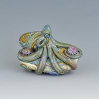 Image 1 of LG. Little Streaky Multicolor Octopus - Flameworked Glass Sculpture Bead
