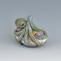 Image 2 of LG. Little Streaky Multicolor Octopus - Flameworked Glass Sculpture Bead