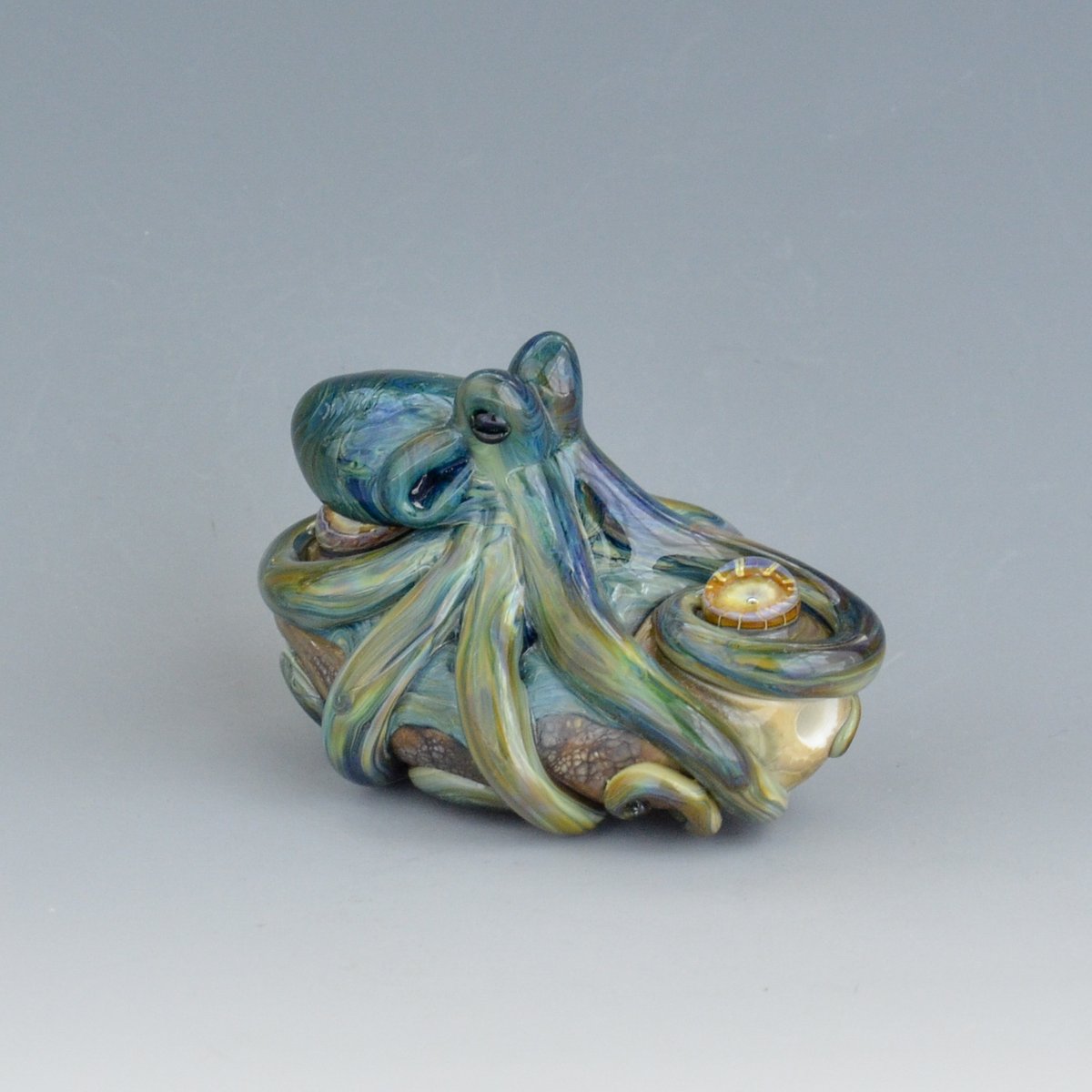 Image of LG. Little Blue Aura Octopus - Flameworked Glass Sculpture Bead