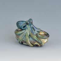 Image 1 of LG. Little Blue Aura Octopus - Flameworked Glass Sculpture Bead