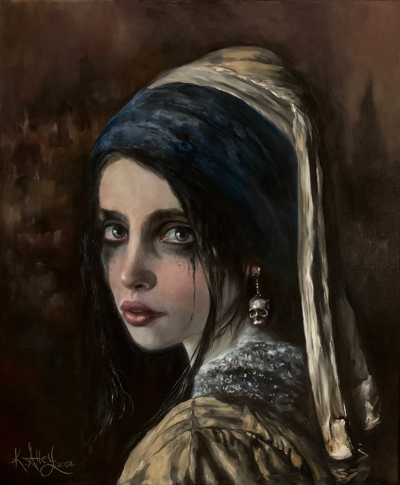 Image of "Girl with a skull earring" Original painting 