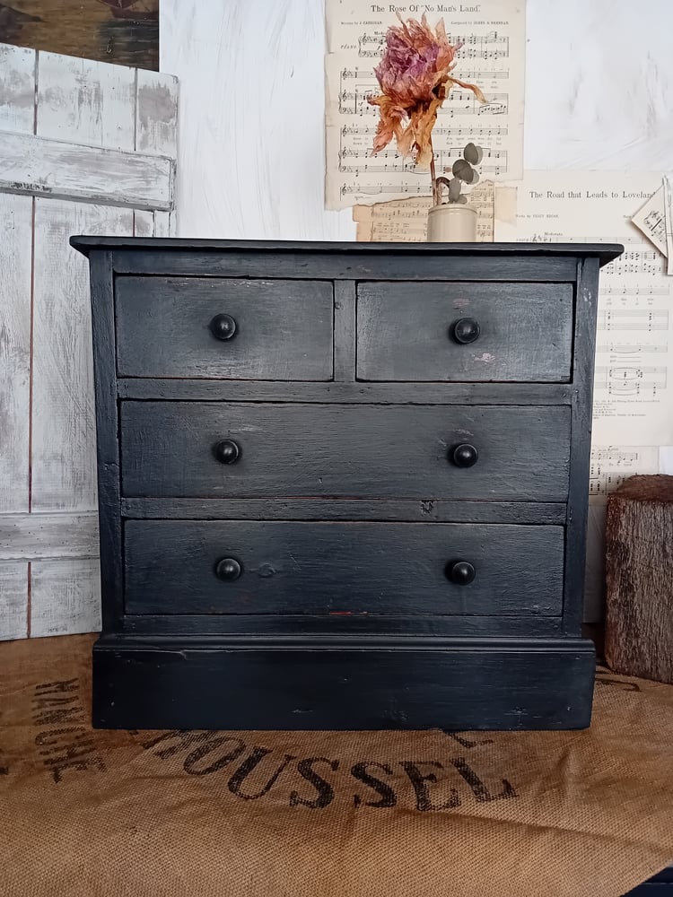 Image of Small Rustic Vintage Apothecary Wooden Drawers Painted Grey Chalk Paint & Waxed