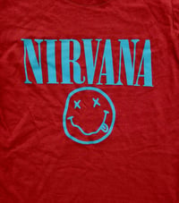 Image 2 of Nirvana Smiley Face red ladies fit tee