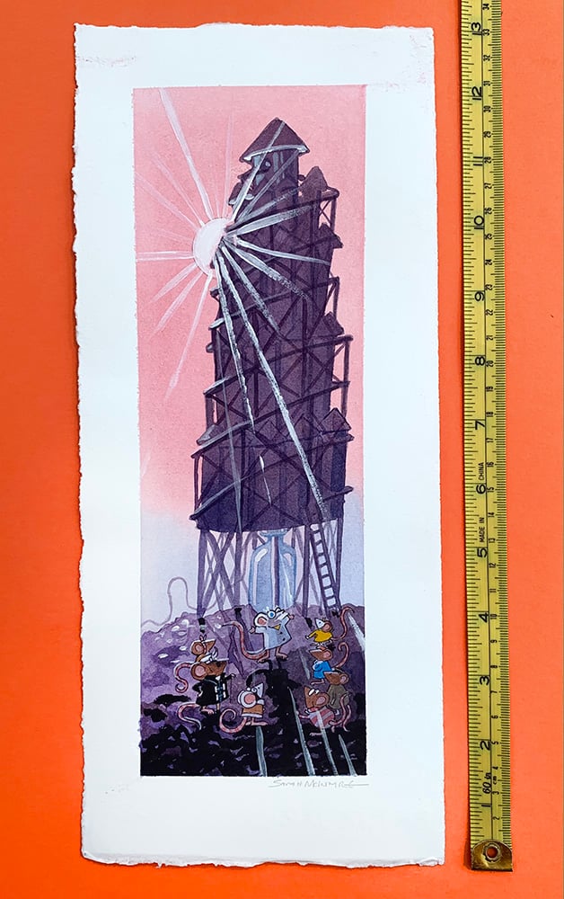 Mice on the Moon original art: Sunrise on Quatermouse Rocket